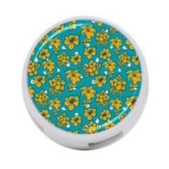 Turquoise And Yellow Floral 4-port Usb Hub (two Sides) by fructosebat