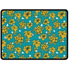 Turquoise And Yellow Floral One Side Fleece Blanket (large) by fructosebat