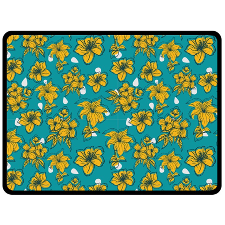 Turquoise And Yellow Floral One Side Fleece Blanket (Large)