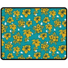 Turquoise And Yellow Floral One Side Fleece Blanket (medium) by fructosebat