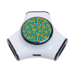 Turquoise And Yellow Floral 3-port Usb Hub by fructosebat