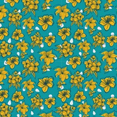 Turquoise And Yellow Floral Play Mat (square) by fructosebat