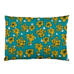 Turquoise And Yellow Floral Pillow Case (two Sides) by fructosebat