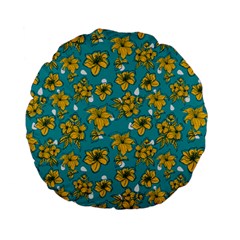 Turquoise And Yellow Floral Standard 15  Premium Flano Round Cushions by fructosebat