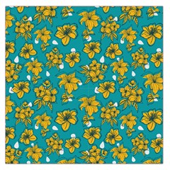 Turquoise And Yellow Floral Square Satin Scarf (36  X 36 ) by fructosebat