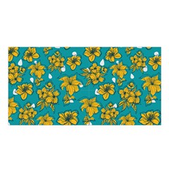 Turquoise And Yellow Floral Satin Shawl 45  X 80  by fructosebat