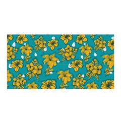 Turquoise And Yellow Floral Satin Wrap 35  X 70  by fructosebat