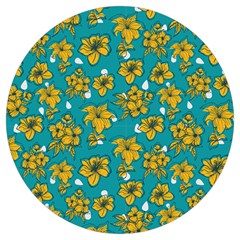 Turquoise And Yellow Floral Round Trivet by fructosebat