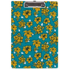 Turquoise And Yellow Floral A4 Acrylic Clipboard by fructosebat