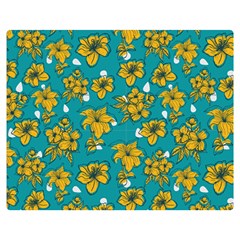 Turquoise And Yellow Floral One Side Premium Plush Fleece Blanket (medium) by fructosebat