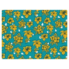 Turquoise And Yellow Floral One Side Premium Plush Fleece Blanket (extra Small) by fructosebat