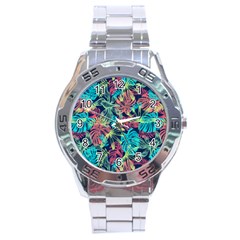 Neon Leaves Stainless Steel Analogue Watch by fructosebat