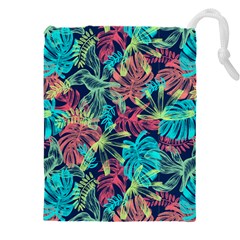 Neon Leaves Drawstring Pouch (4xl) by fructosebat