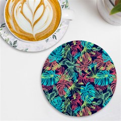 Neon Leaves Uv Print Round Tile Coaster by fructosebat