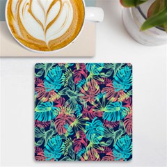 Neon Leaves Uv Print Square Tile Coaster  by fructosebat