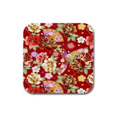 Japanese Fans Rubber Square Coaster (4 Pack) by fructosebat