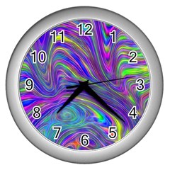 Abstract With Blue Wall Clock (silver) by bloomingvinedesign