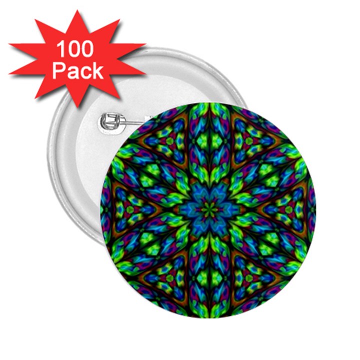 Blue Green Kaleidoscope 2.25  Buttons (100 pack) 