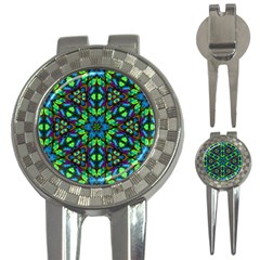 Blue Green Kaleidoscope 3-in-1 Golf Divots by bloomingvinedesign