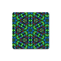 Blue Green Kaleidoscope Square Magnet by bloomingvinedesign