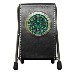 Blue Green Kaleidoscope Pen Holder Desk Clock by bloomingvinedesign