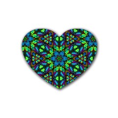 Blue Green Kaleidoscope Rubber Coaster (heart) by bloomingvinedesign