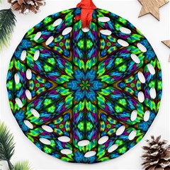 Blue Green Kaleidoscope Round Filigree Ornament (two Sides) by bloomingvinedesign