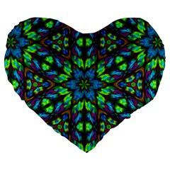 Blue Green Kaleidoscope Large 19  Premium Heart Shape Cushions by bloomingvinedesign