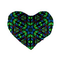 Blue Green Kaleidoscope Standard 16  Premium Flano Heart Shape Cushions by bloomingvinedesign