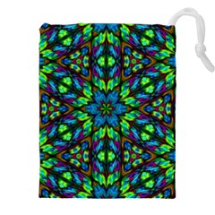 Blue Green Kaleidoscope Drawstring Pouch (4xl) by bloomingvinedesign