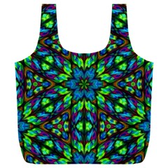 Blue Green Kaleidoscope Full Print Recycle Bag (xxl) by bloomingvinedesign