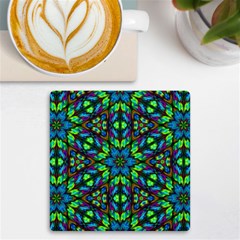 Blue Green Kaleidoscope Uv Print Square Tile Coaster  by bloomingvinedesign