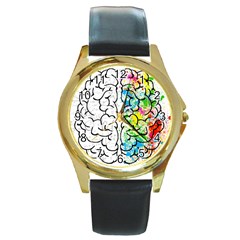 Brain-mind-psychology-idea-drawing Round Gold Metal Watch by Jancukart