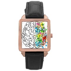 Brain-mind-psychology-idea-drawing Rose Gold Leather Watch 