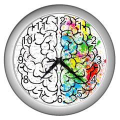 Brain-mind-psychology-idea-drawing Wall Clock (silver) by Jancukart