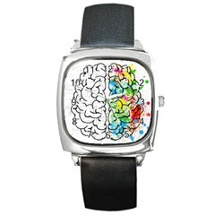 Brain-mind-psychology-idea-drawing Square Metal Watch