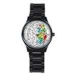 Brain-mind-psychology-idea-drawing Stainless Steel Round Watch Front