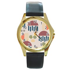 Art Background Abstract Design Round Gold Metal Watch