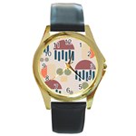 Art Background Abstract Design Round Gold Metal Watch Front