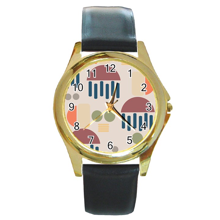 Art Background Abstract Design Round Gold Metal Watch