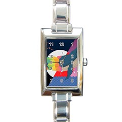 Whale Moon Ocean Digital Art Rectangle Italian Charm Watch by Jancukart