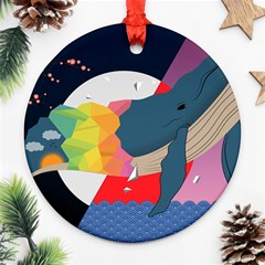 Whale Moon Ocean Digital Art Ornament (round) by Jancukart