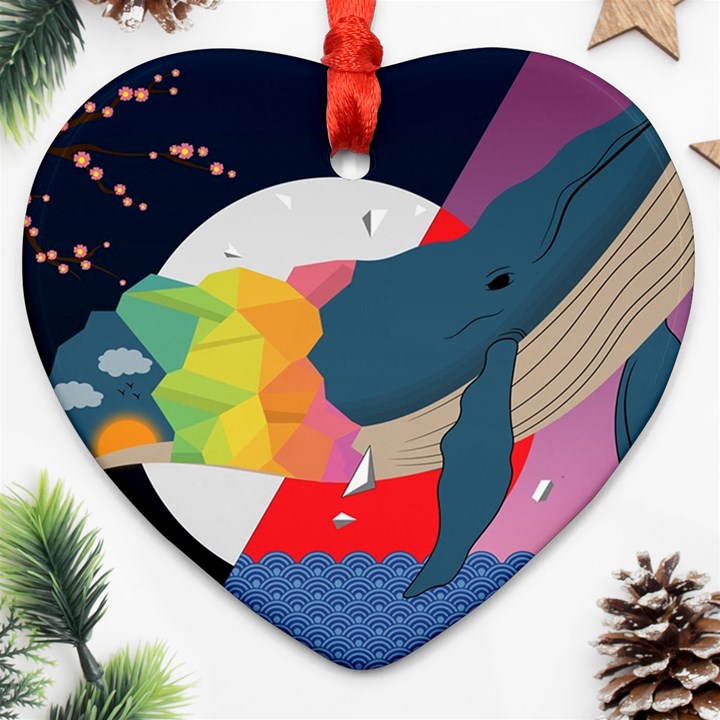 Whale Moon Ocean Digital Art Ornament (Heart)