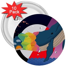 Whale Moon Ocean Digital Art 3  Buttons (10 Pack) 