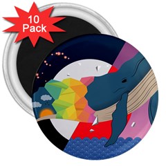 Whale Moon Ocean Digital Art 3  Magnets (10 Pack) 