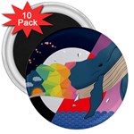 Whale Moon Ocean Digital Art 3  Magnets (10 pack)  Front