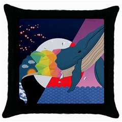 Whale Moon Ocean Digital Art Throw Pillow Case (black)