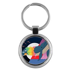 Whale Moon Ocean Digital Art Key Chain (round) by Jancukart