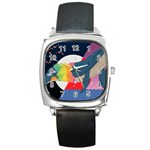 Whale Moon Ocean Digital Art Square Metal Watch Front