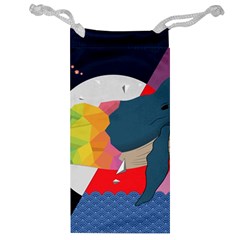 Whale Moon Ocean Digital Art Jewelry Bag by Jancukart